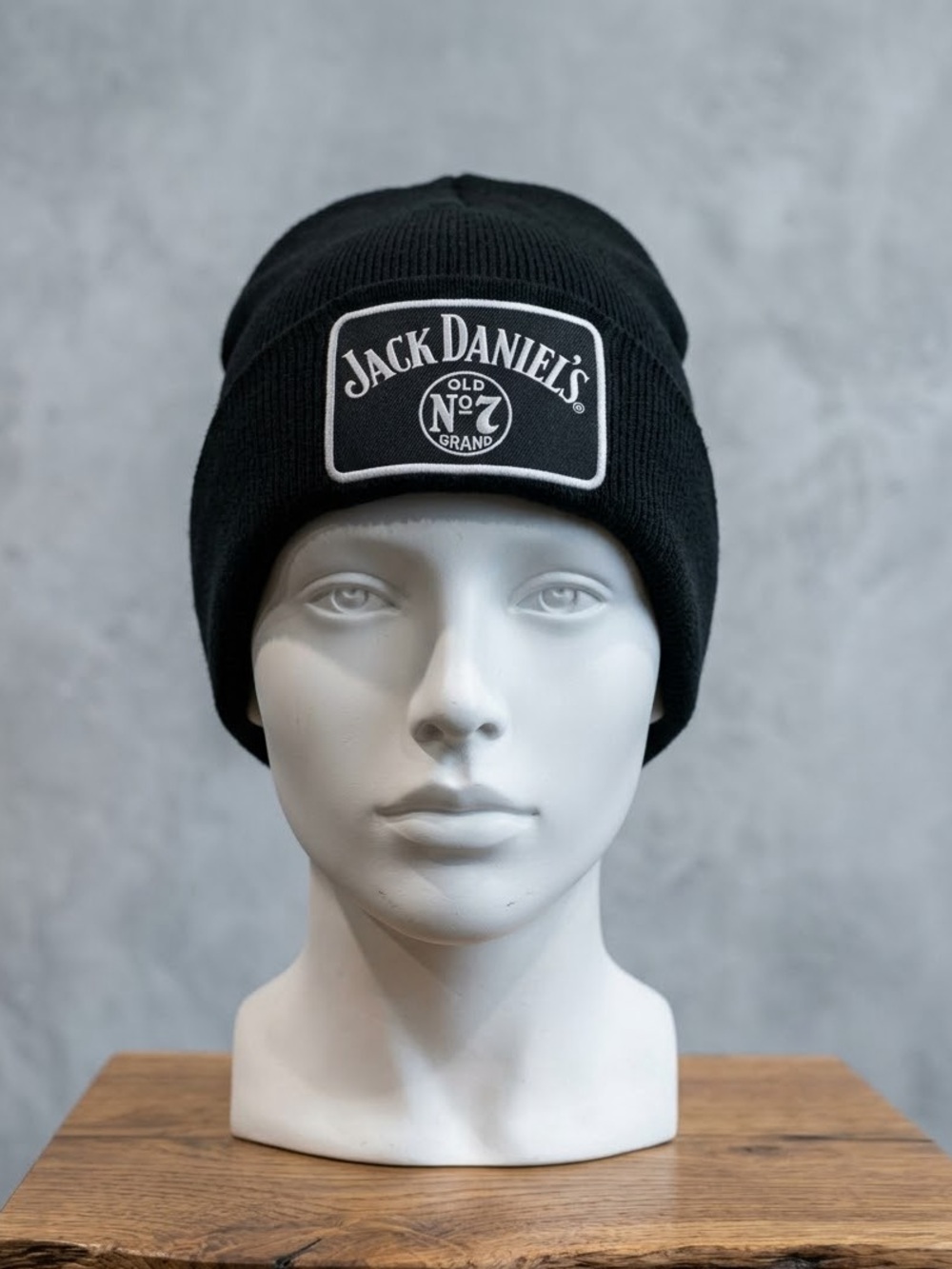 Jack Daniel's Old No. 7 Black Cuffed Knit Beanie Hat Embroidered Patch OS